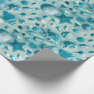 Küstenstarfish-und Seashells-Strand-Foto-Aqua Geschenkpapier