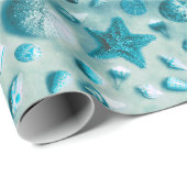 Küstenstarfish-und Seashells-Strand-Foto-Aqua Geschenkpapier (Rolleneckpunkt)