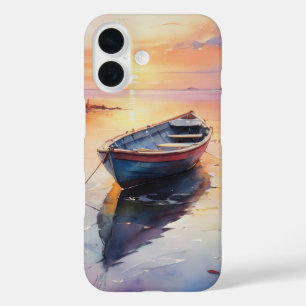 Küstenstil-Rohboot bei Sonnenuntergang iPhone 16 Hülle