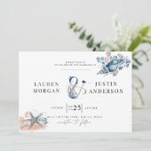 Küstenstrand Elegante Hochzeit Einladung (Stehend Vorderseite)