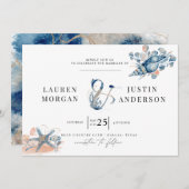Küstenstrand Elegante Hochzeit Einladung (Vorne/Hinten)