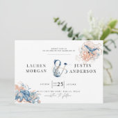 Küstenstrand Elegante Hochzeit Einladung (Stehend Vorderseite)