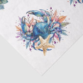 Küstenstrand Floral Blaue Krabbe & Muscheln Decoup Seidenpapier (Detail)