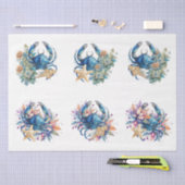 Küstenstrand Floral Blaue Krabbe & Muscheln Decoup Seidenpapier (Handwerk)