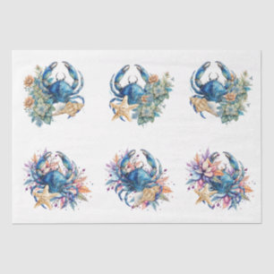 Küstenstrand Floral Blaue Krabbe & Muscheln Decoup Seidenpapier