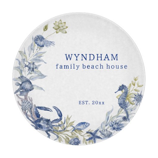 Küstenstrand House Marine Life Personalisiert Est. Schneidebrett (Vorderseite)