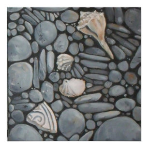 Küstenstrand Kiesel und Muscheln Malerei Druck