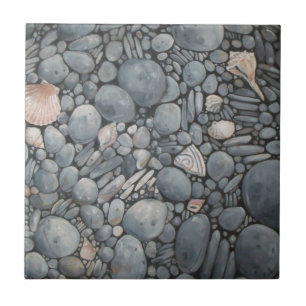 Küstenstrand Kiesel und Muscheln Malerei Druck Fliese