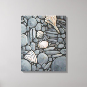 Küstenstrand Kiesel und Muscheln Malerei Druck Leinwanddruck