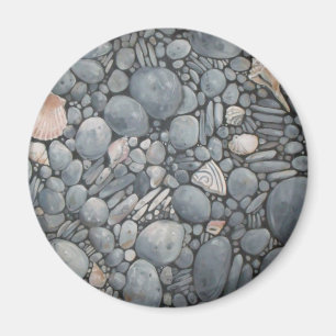 Küstenstrand Kiesel und Muscheln Malerei Druck Magnet