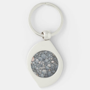 Küstenstrand Kiesel und Muscheln Malerei Druck Schlüsselanhänger