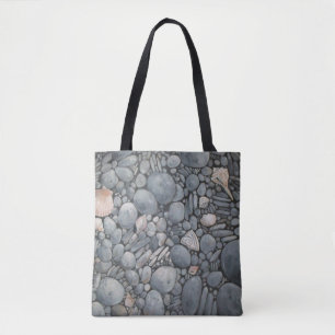 Küstenstrand Kiesel und Muscheln Malerei Druck Tasche