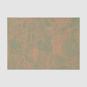 Küstenstrand Meeresmuschel Grün Orange Decoupage Seidenpapier