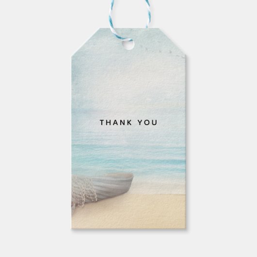 Küstenstrand mit einem Fischerboot Vielen Dank Geschenkanhänger (Vorderseite)