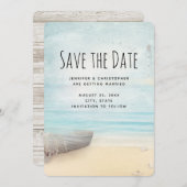 Küstenstrand mit Hochzeit des Bootes retten das Da Save The Date (Vorne/Hinten)