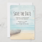 Küstenstrand mit Hochzeit des Bootes retten das Da Save The Date (Vorderseite)