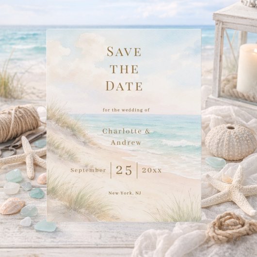 Küstenstrand moderne Budget-Hochzeit Save the Date Flyer