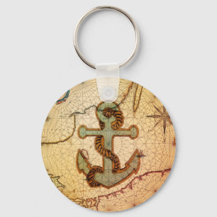 Küstenstrand Nautische Karte vintage Anker Schlüsselanhänger