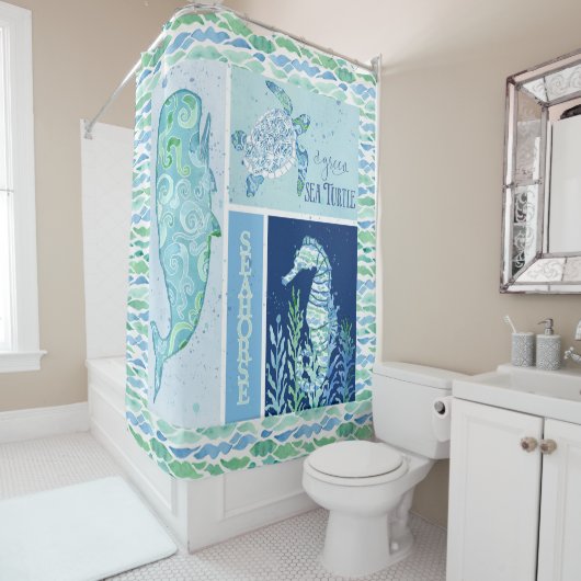 Küstenstrand Ocean Modernes Wellenmuster Duschvorhang (Beispiel)