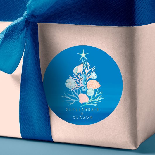 Küstenstrand Seashell Weihnachtsbaum Runder Aufkleber
