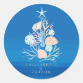 Küstenstrand Seashell Weihnachtsbaum Runder Aufkleber (Vorderseite)
