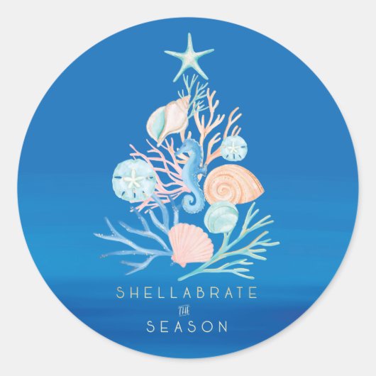 Küstenstrand Seashell Weihnachtsbaum Runder Aufkleber (Vorderseite)