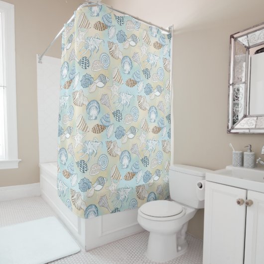 Küstenstrand Seashells Aqua Blue Brown Duschvorhang (Beispiel)