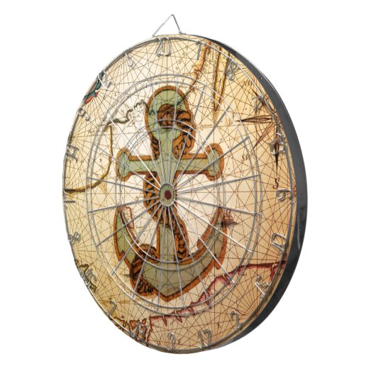 Küstenstrand-Seekarten-Vintager Anker Dartscheibe (Vorderseite rechts)