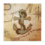 Küstenstrand-Seekarten-Vintager Anker Fliese (Vorderseite)
