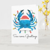 Küstenstrand-Weihnachtsblaue Krabben-Feiertag Karte (Gelbe Blume)