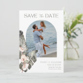 Küstenstrandhochzeit am Foto Save The Date (Stehend Vorderseite)