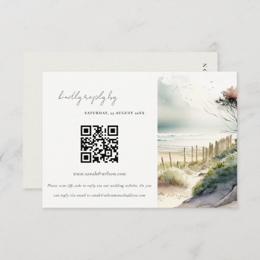 Küstenstrandseascape Hochzeit QR Code UAWG Begleitkarte (Vorne/Hinten)