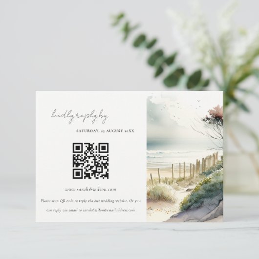 Küstenstrandseascape Hochzeit QR Code UAWG Begleitkarte (Stehend Vorderseite)