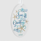 Küstenstrandskripte SEAs & GREETINGS Foto Ornament (Vorderseite)