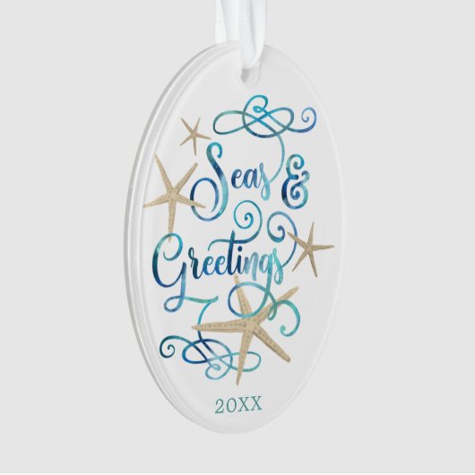 Küstenstrandskripte SEAs & GREETINGS Foto Ornament (Vorderseite)