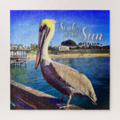 Küstenstrandsteg Pelican Bird Foto, Sonne tanken Puzzle (Vertikal)