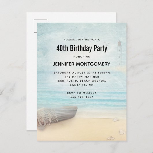 Küstenstrasse mit Boot & Leuchtturm Einladungspostkarte (Vorne/Hinten)