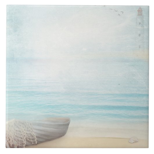 Küstenstrasse mit Holzrowboat Fliese (Vorderseite)