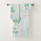 Küstenstrasse SEAS & GREETINGS Türkisfarbener Glit Badhandtuch Set (Insitu)