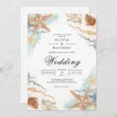 Küstenstrasse Starfish Wasserfarbenstrand Hochzeit Einladung (Vorne/Hinten)
