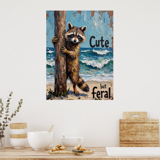 Küstenstreifen: Raccoon am Meer Poster (Küche)