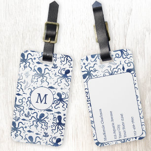 Küstentaupe Aquarell Unterwasser-Oktopus-Monogramm Gepäckanhänger