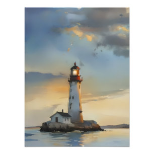 Küstenteleuchtturm auf einer felsigen Insel Fotodruck