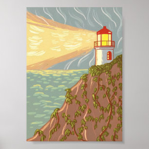 Küstenteleuchtturm auf Ivy Cliff Art Poster