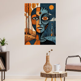 Küstenteleuchtturm Doppelbelichtung Aquarell Poster