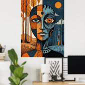 Küstenteleuchtturm Doppelbelichtung Aquarell Poster (Heimbüro)