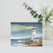 Küstenteleuchtturm mit Lichtstrahl Postkarte (Stehend Vorderseite)