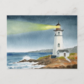 Küstenteleuchtturm mit Lichtstrahl Postkarte