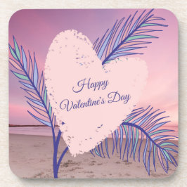 Küstenthema Pastel Valentine Pink Sunset Beach Getränkeuntersetzer