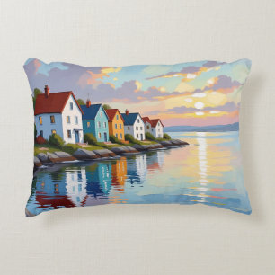 Küstenthema Strandhäuser an der Bucht Dekokissen
